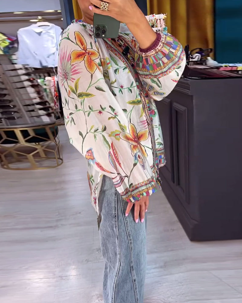 Sexy Bluse mit V-Ausschnitt und modischem Druck