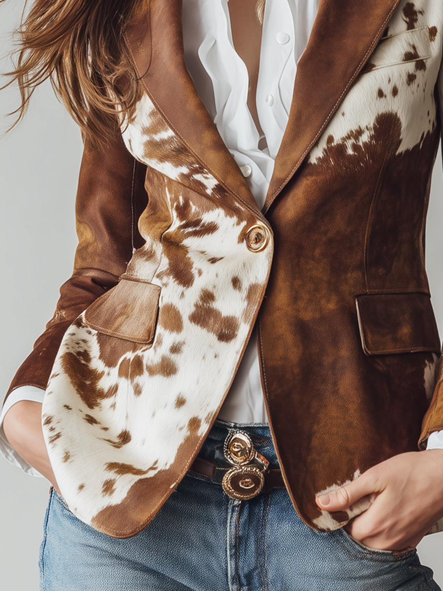 Damen Vintage-Blazer mit Kuhmuster – umweltfreundlich