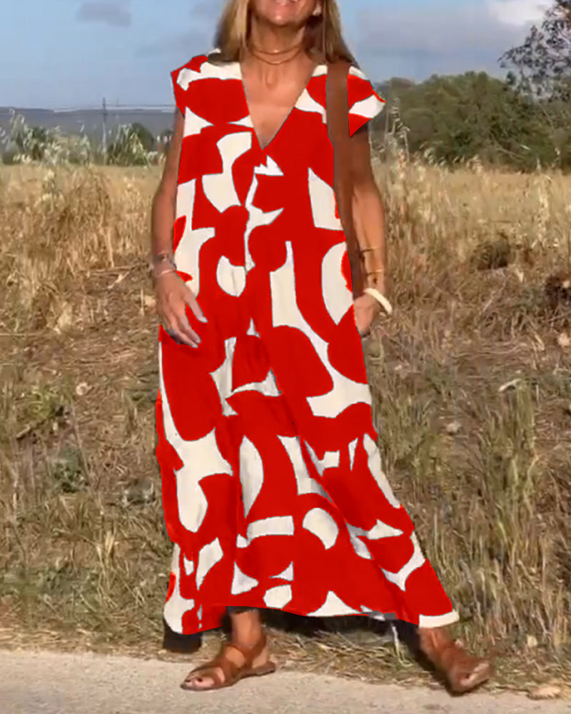 Elowen - Ärmelloses Kleid mit unregelmäßigem geometrischem Druck