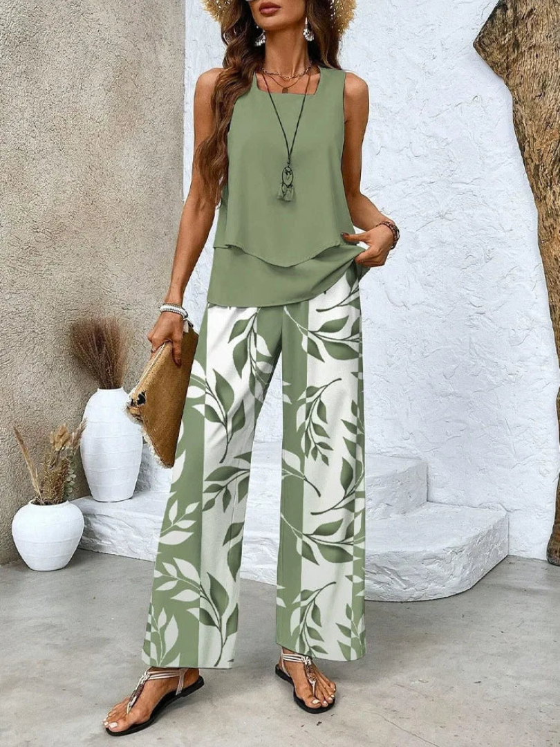 Ovelynra™ | Ärmelloses Oberteil und Hose mit weitem Bein Set