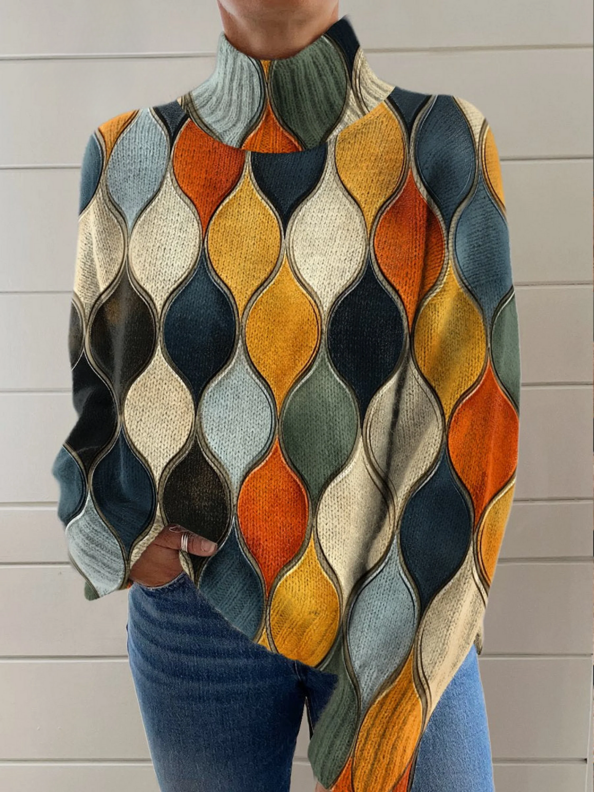 Ella | Rollkragenpullover mit abstraktem Muster