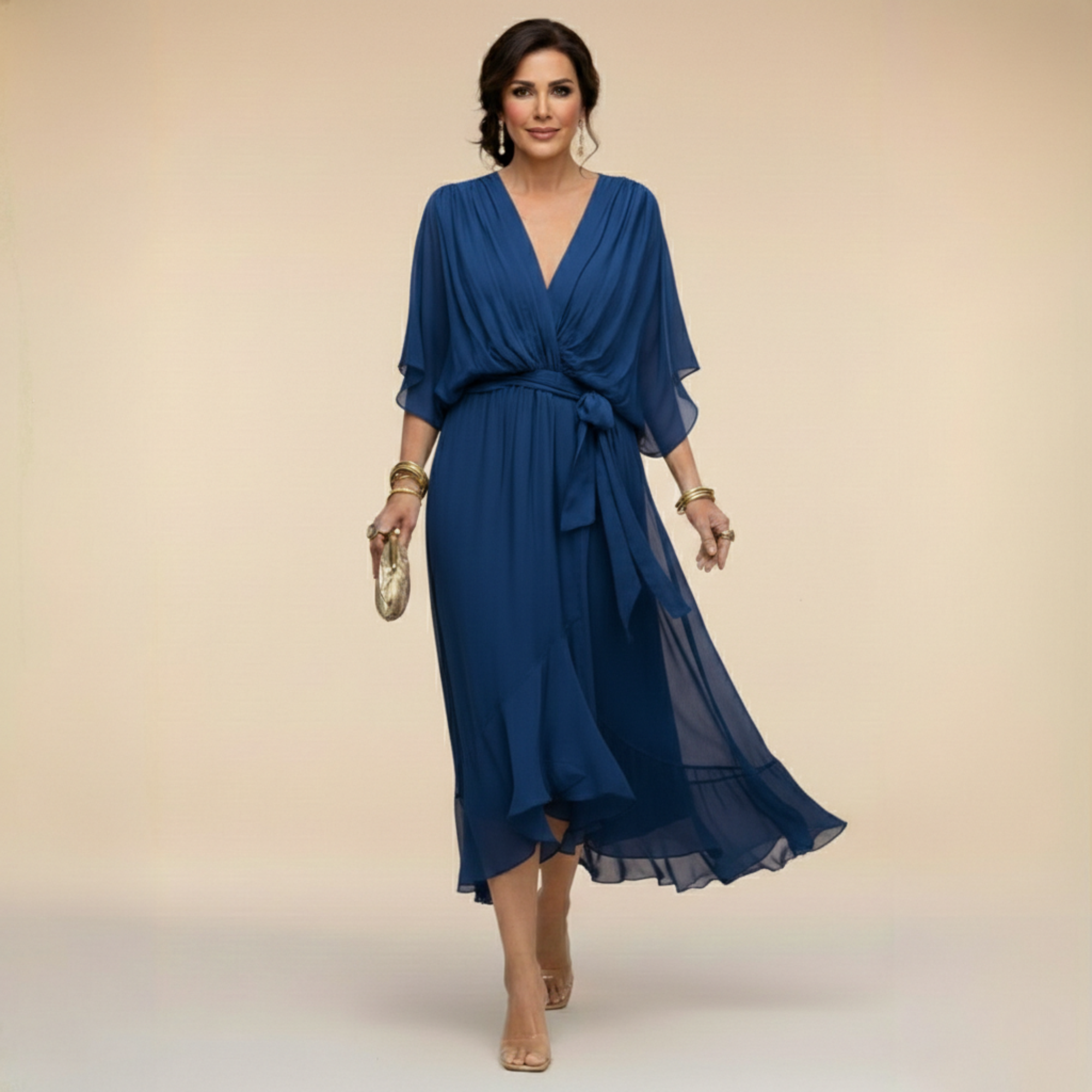 Sarah™ | Sandra Chiffon Kleid mit V-Ausschnitt