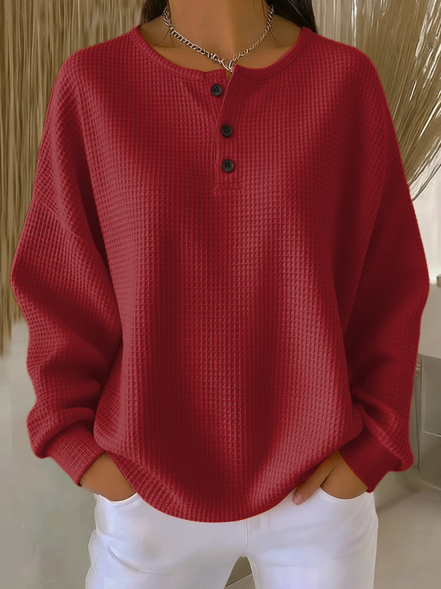 Milagros | Henley-Sweatshirt mit Waffelstruktur