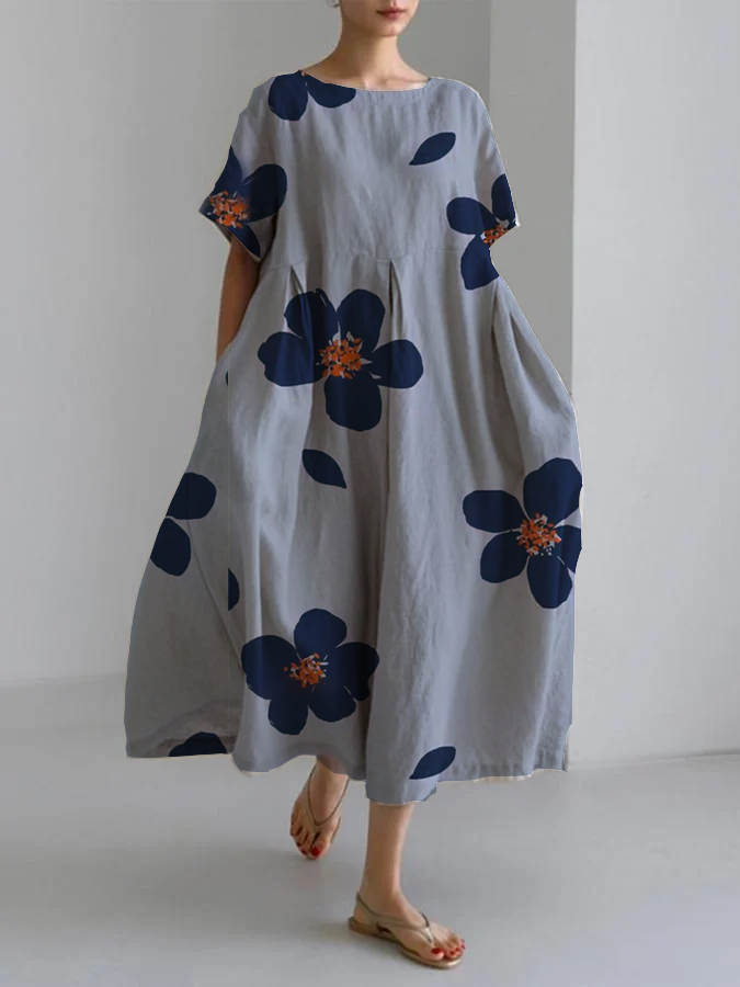 Raffa-Sommerkleid mit Blumenmuster