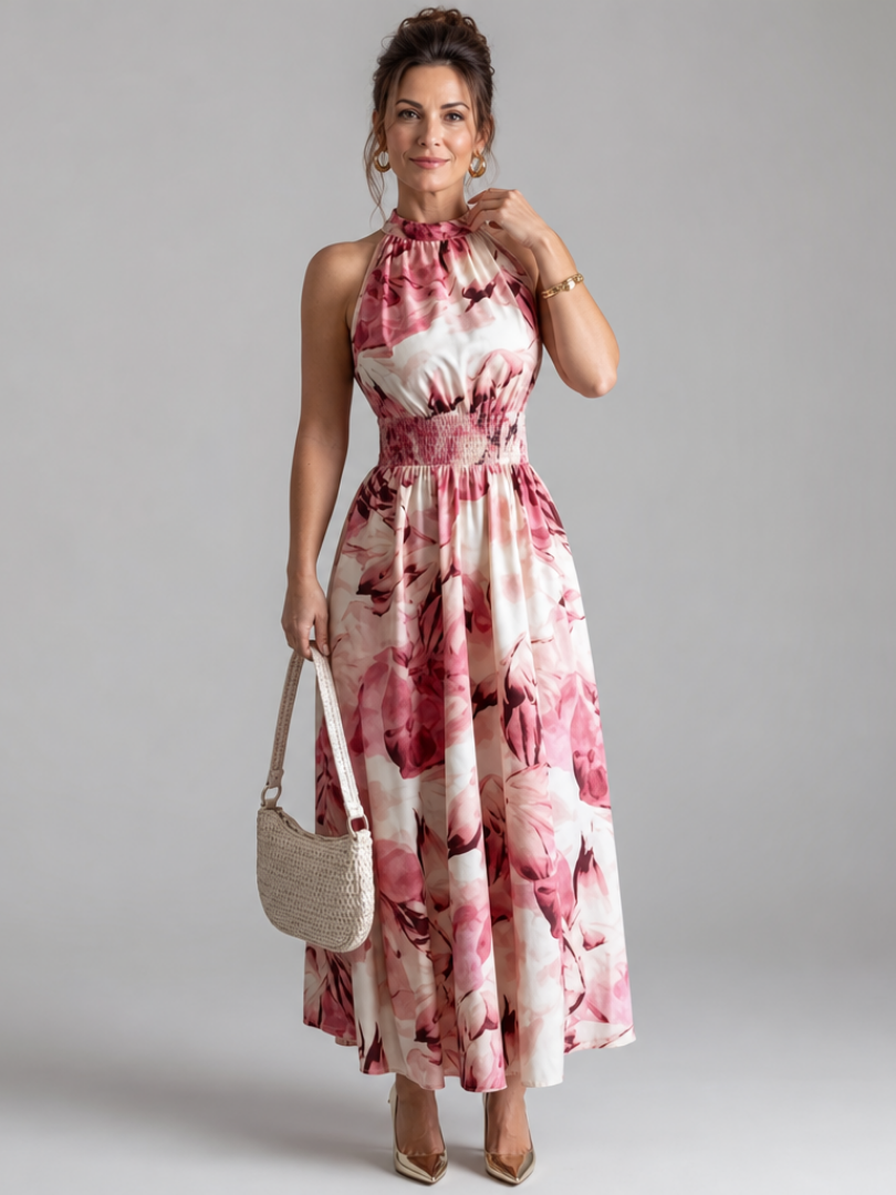 Olivia | Abstraktes Midikleid mit geraffter Taille