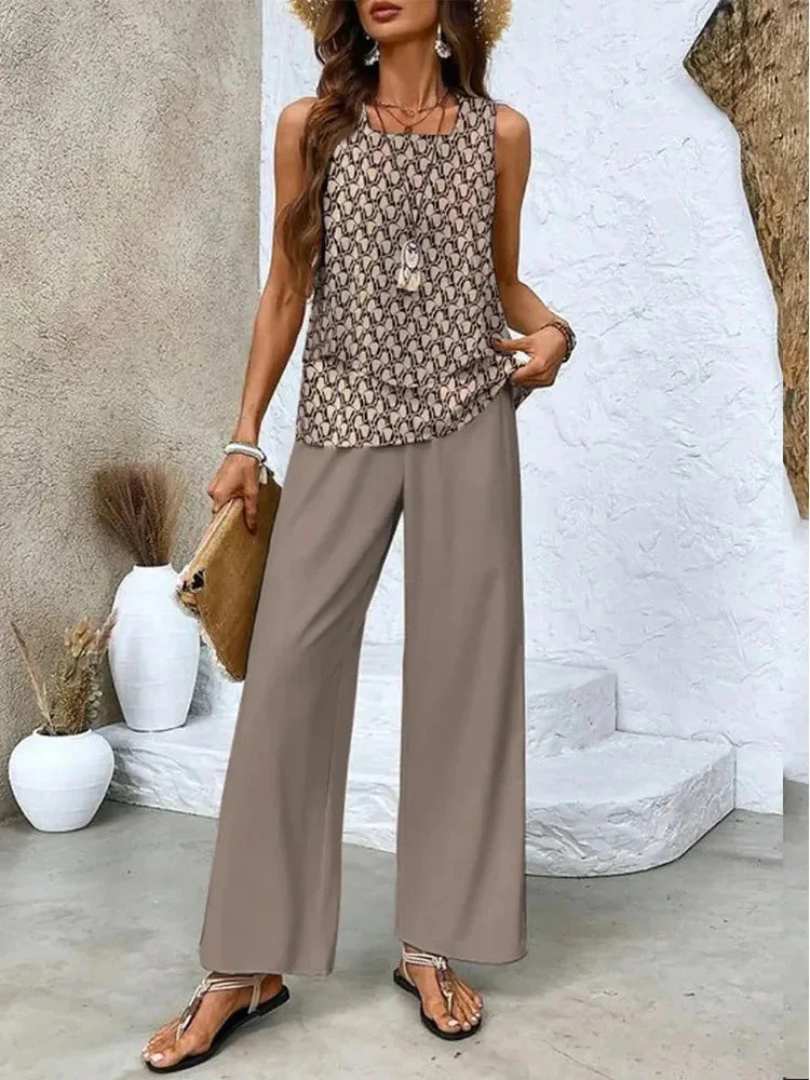 Ovelynra™ | Ärmelloses Oberteil und Hose mit weitem Bein Set