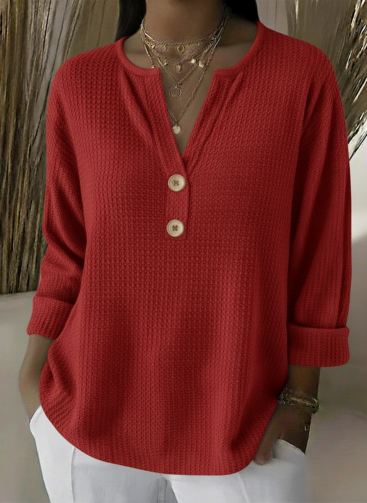 Lucía | Henley-Shirt mit Waffelstruktur und Knöpfen