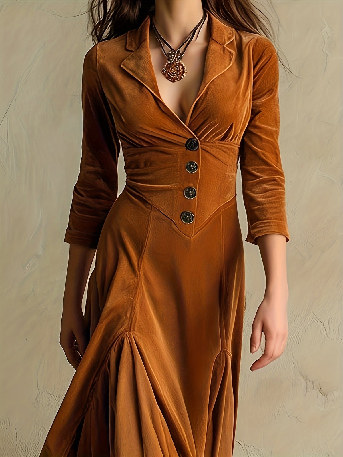 ELOWENNA | ELEGANTES KLEID MIT KNOPFLEISTE, KRAGEN UND 7/8-ÄRMELN