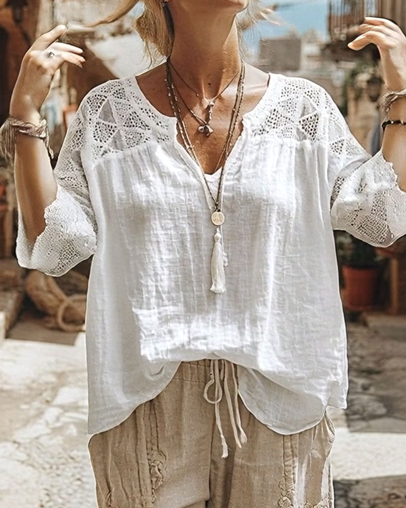 Bluse mit V-Ausschnitt und Streifen