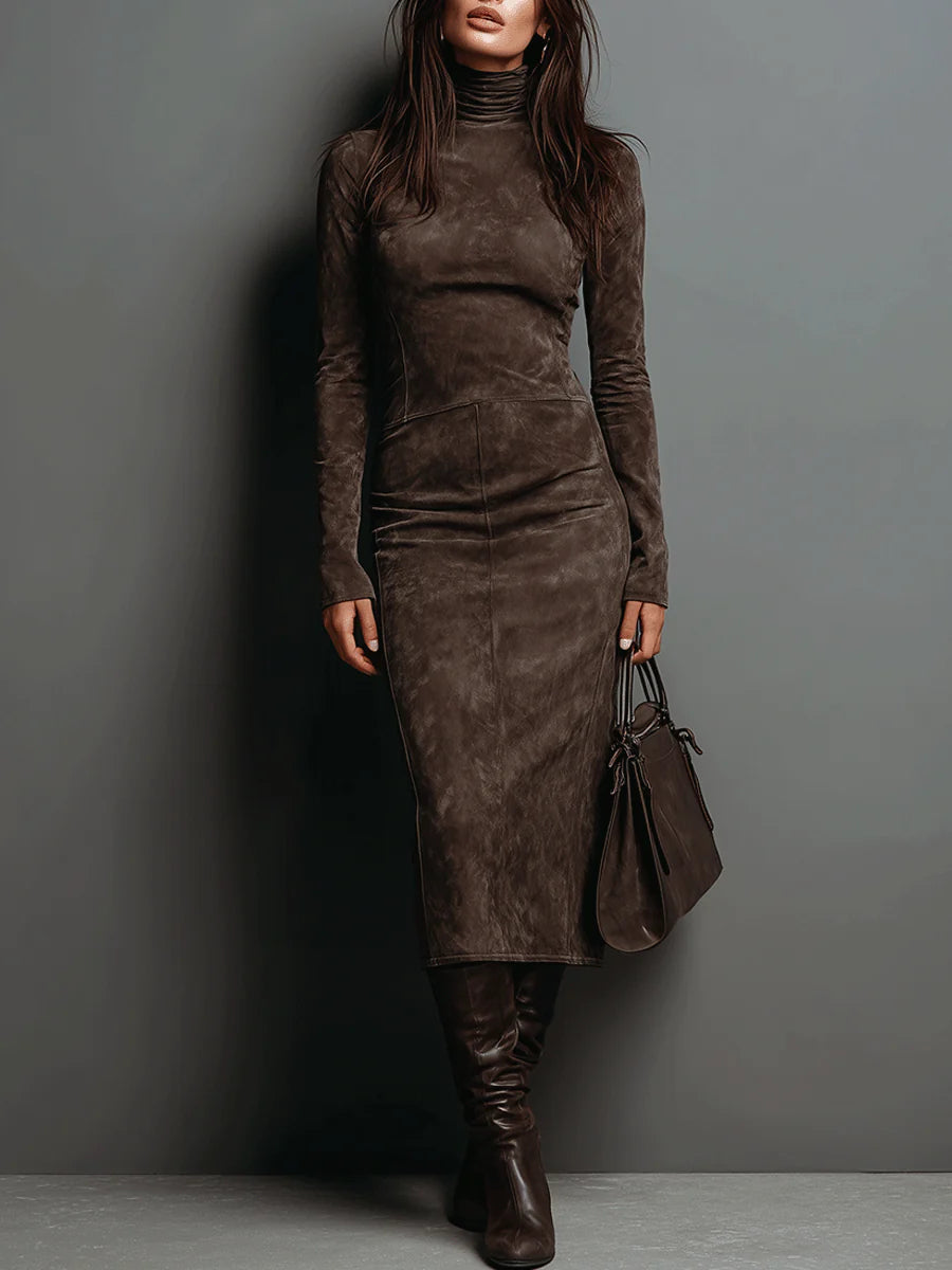 Lorène | Langes braunes Midikleid