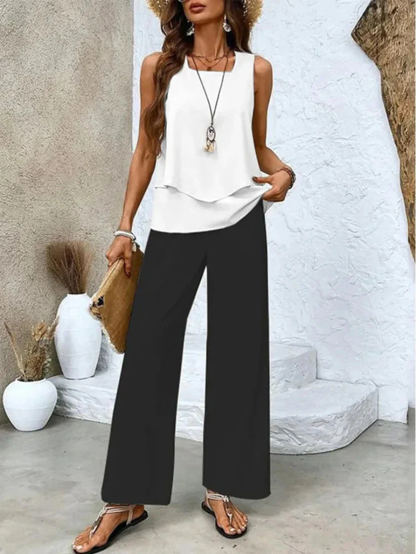 Ovelynra™ | Ärmelloses Oberteil und Hose mit weitem Bein Set