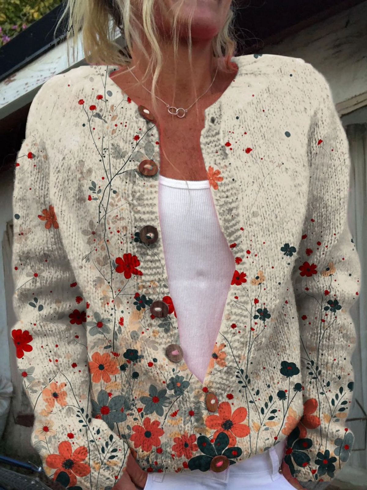 Sabrina™ | Vintage-Strickcardigan mit Blumenprint