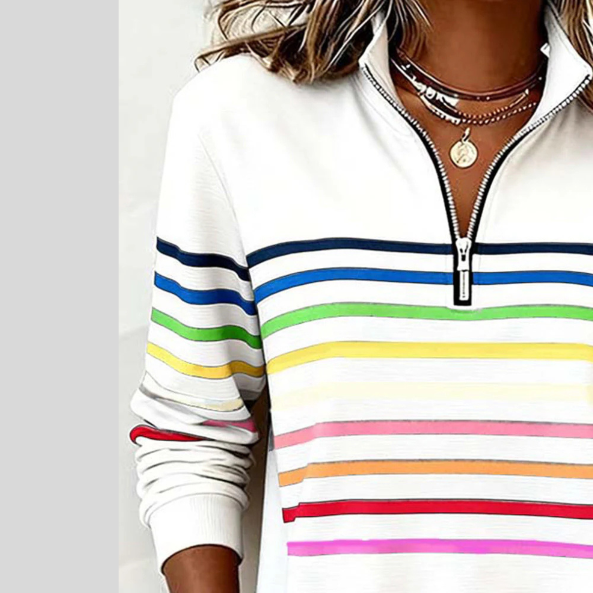 Prismette™ | Bunt gestreiftes Sweatshirt mit Viertelreißverschluss
