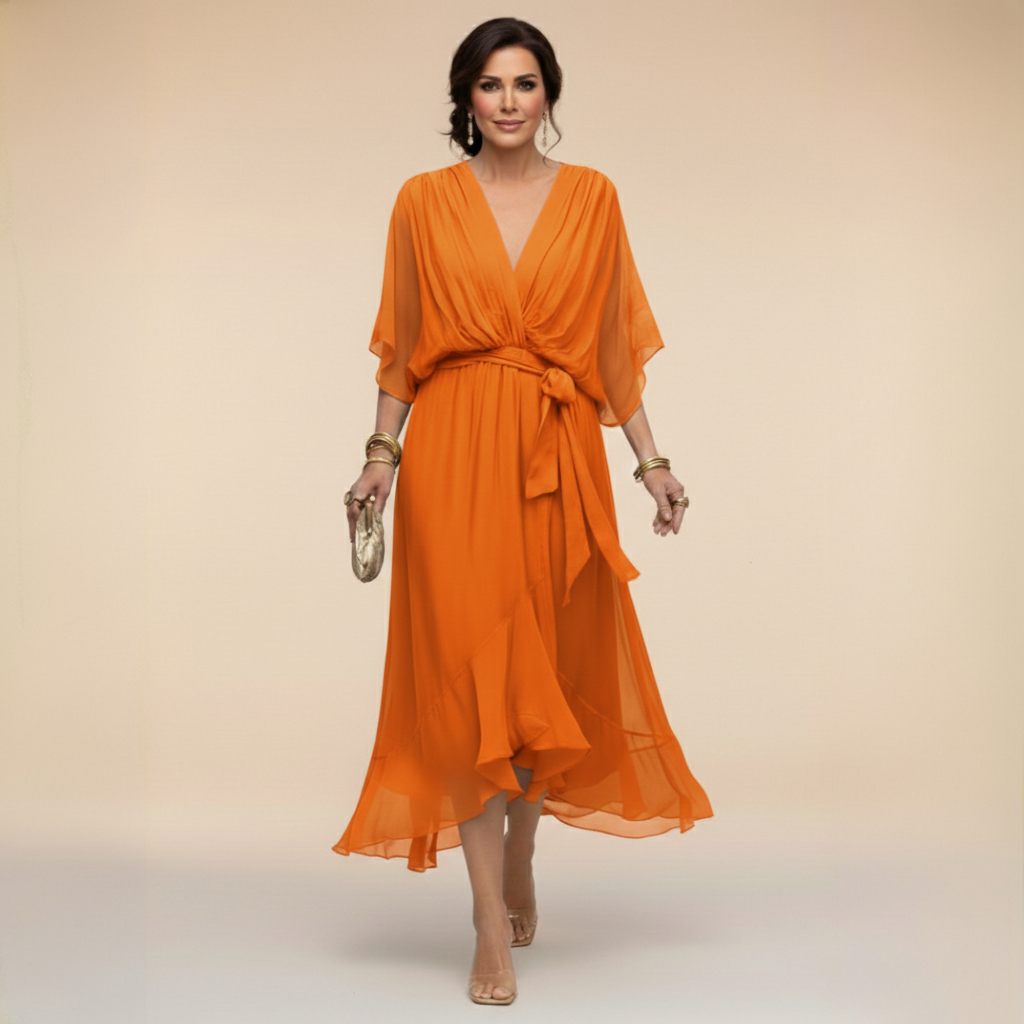 Sarah™ | Sandra Chiffon Kleid mit V-Ausschnitt