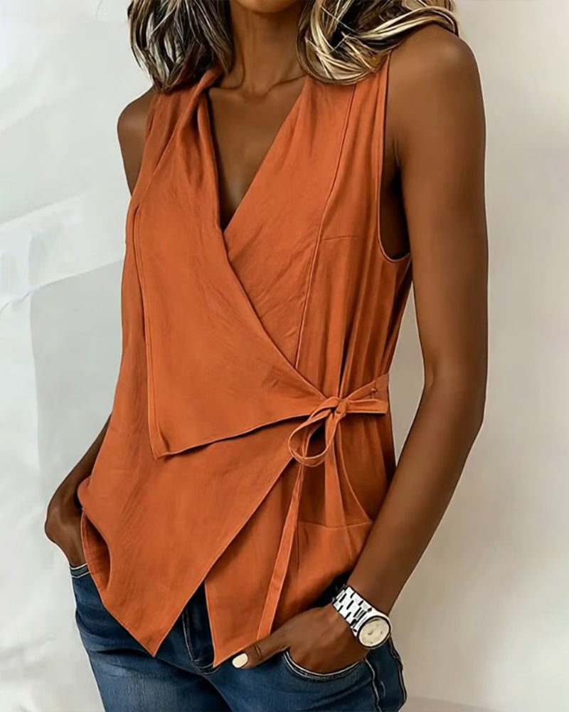Baumwoll-Lino-Bonded Tank Top Unifarben