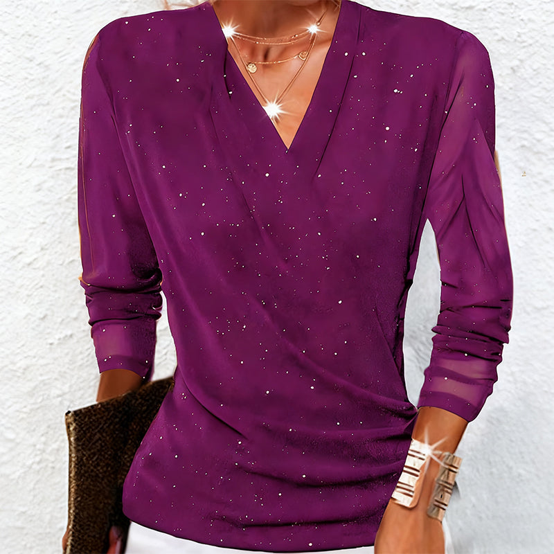 Liliana – Glamouröse Mesh-Bluse mit Schimmernden Details