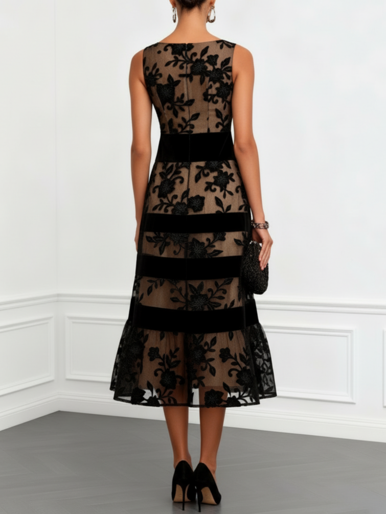 Estelle | Ärmelloses Midikleid aus floralem Mesh