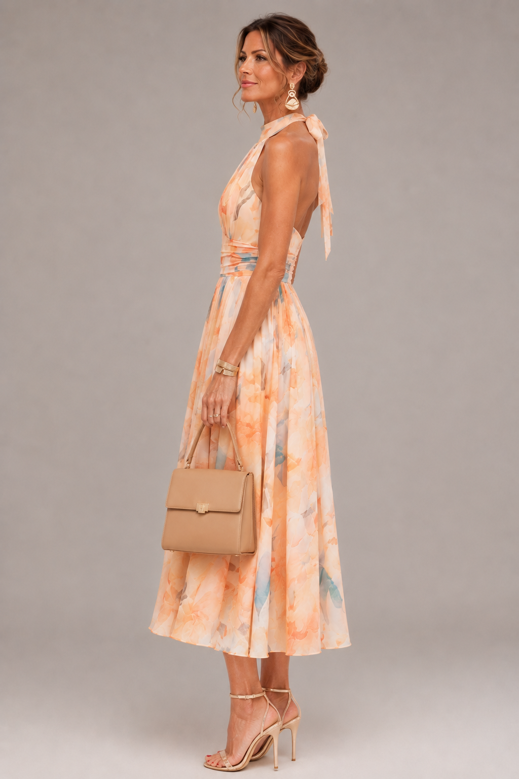 Aurore | Neckholder-Maxikleid mit Aquarellprint