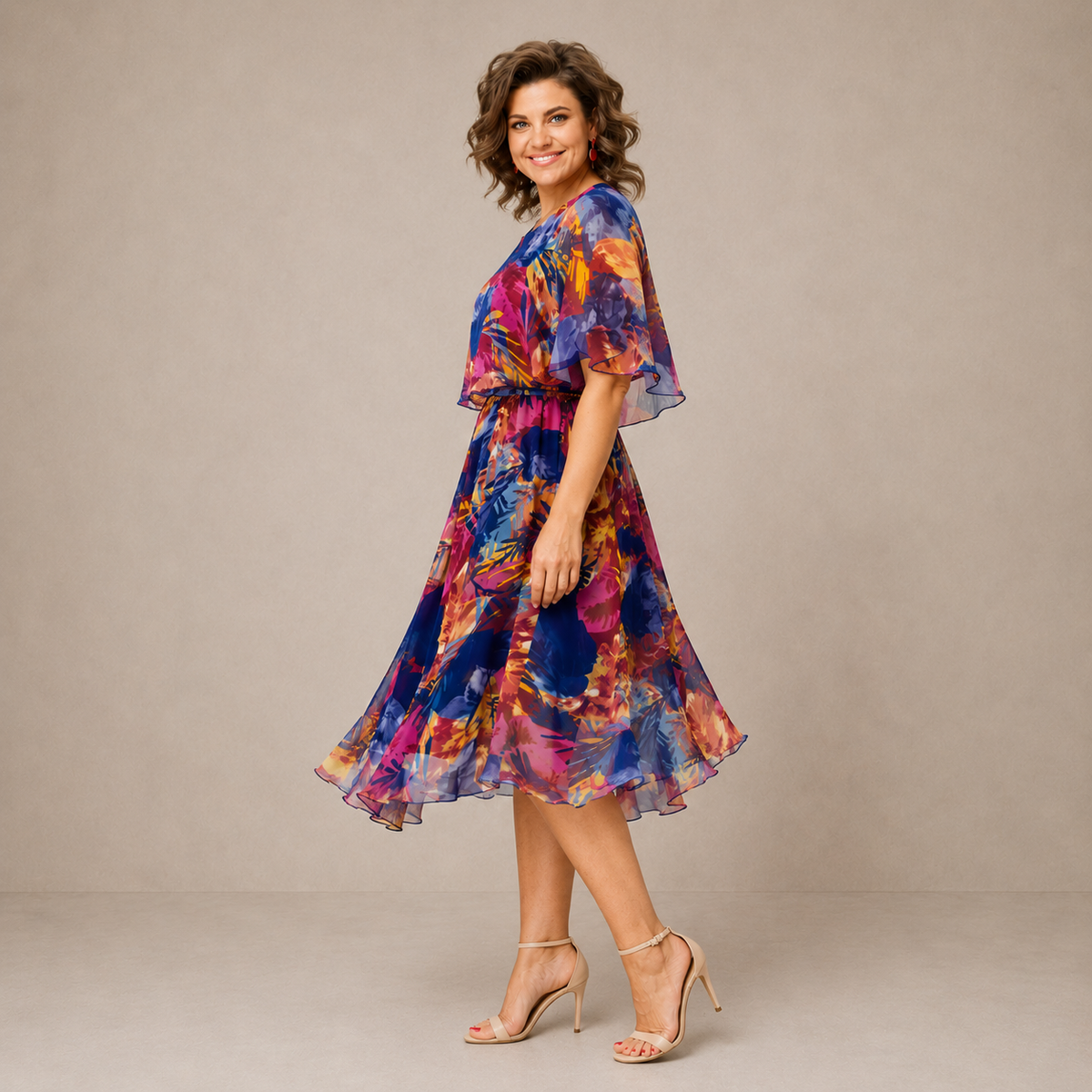 Marianne | Farbenfrohes Midikleid mit Blumenmuster