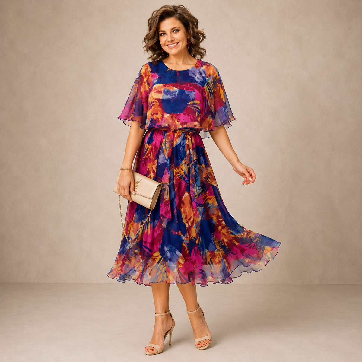Marianne | Farbenfrohes Midikleid mit Blumenmuster