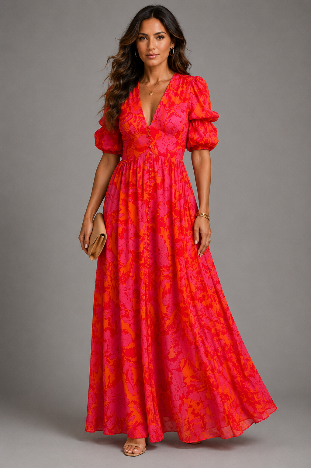 Olympe | Fließendes Kleid in Rosa und Orange