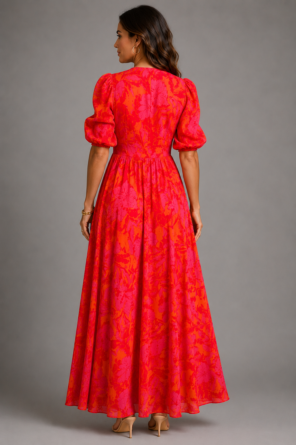 Olympe | Fließendes Kleid in Rosa und Orange