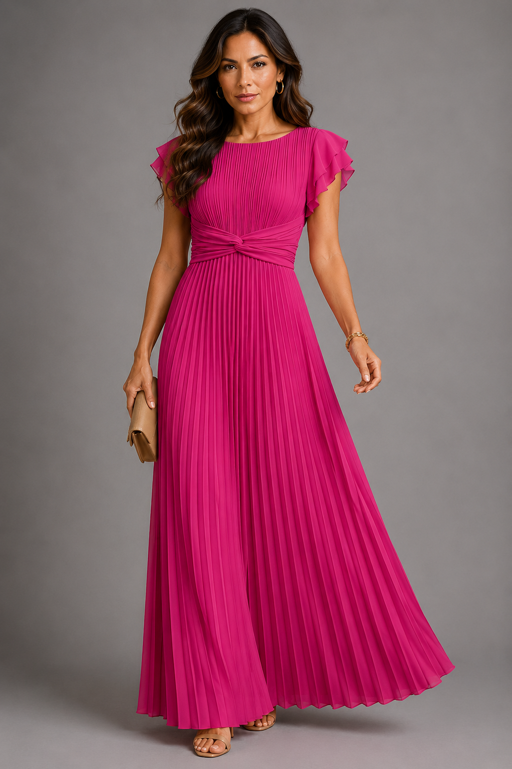 Sélène | Glamouröses plissiertes Maxikleid