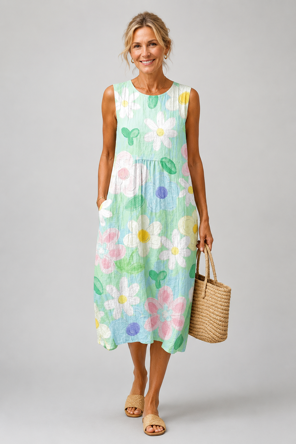 Irène | Midikleid mit pastellfarbenen Blumen