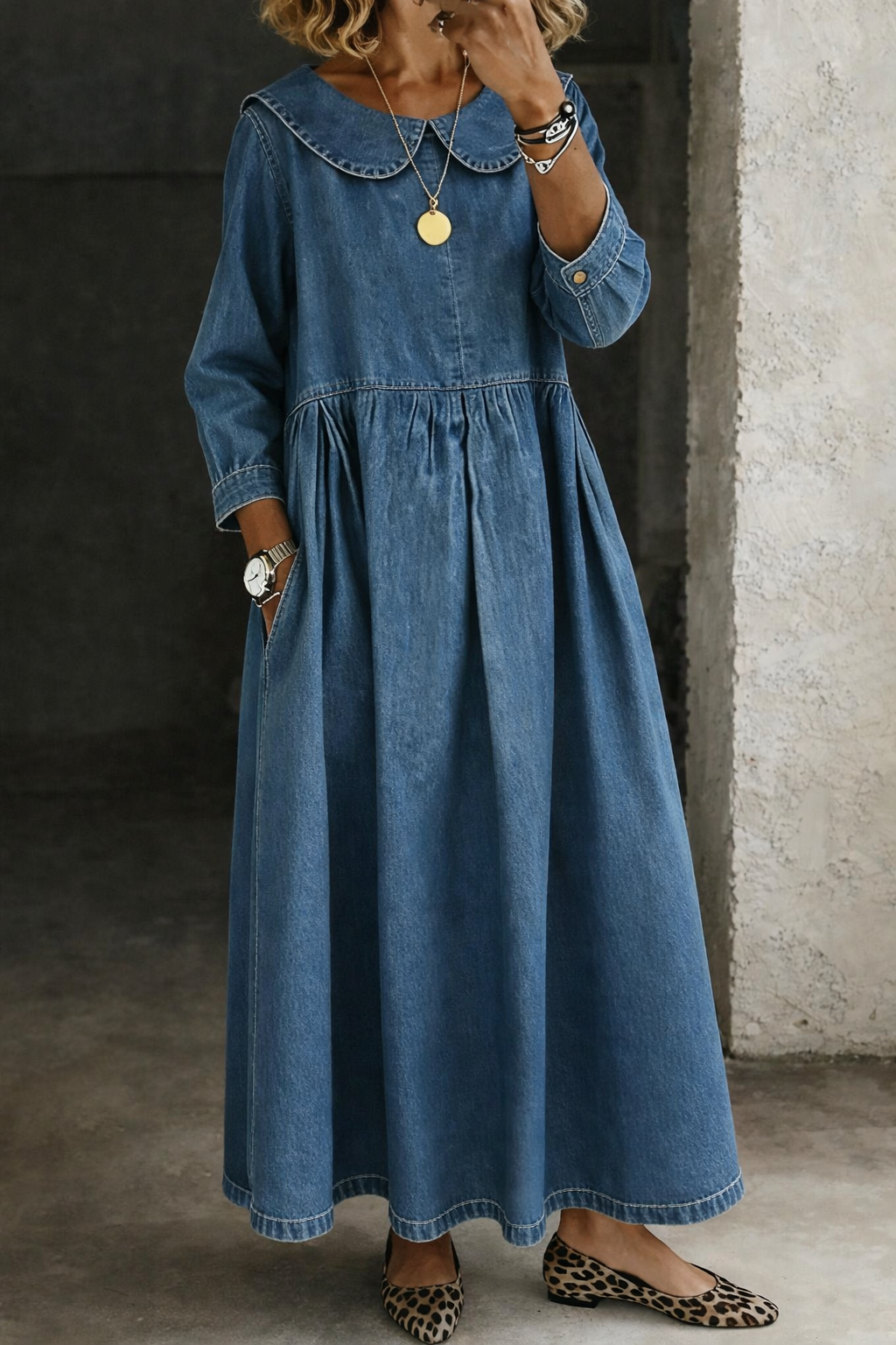 Clara | Peter Pan Kragen Denim Kleid