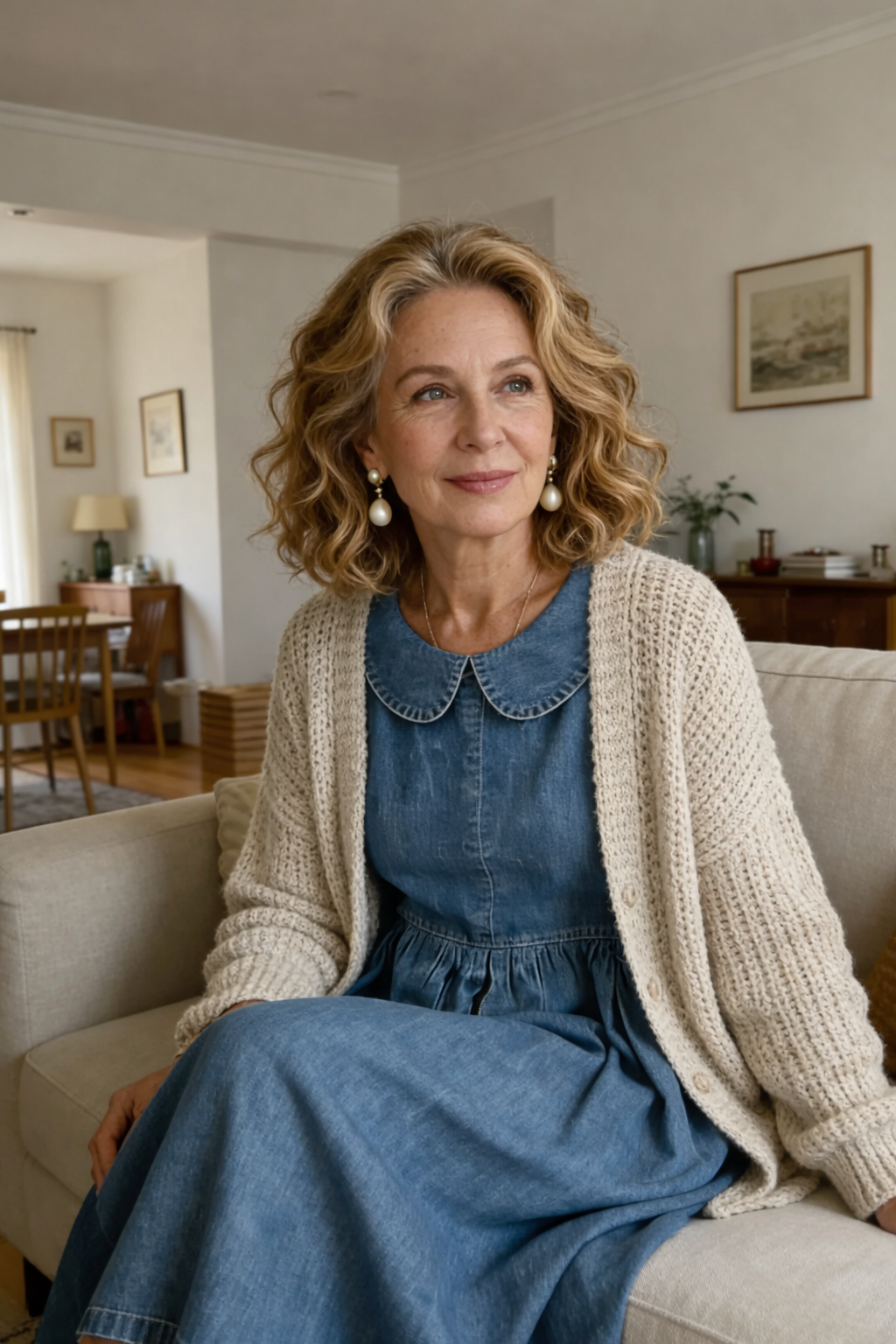 Clara | Peter Pan Kragen Denim Kleid