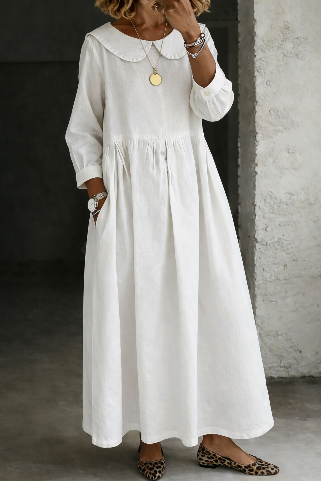 Clara | Peter Pan Kragen Denim Kleid