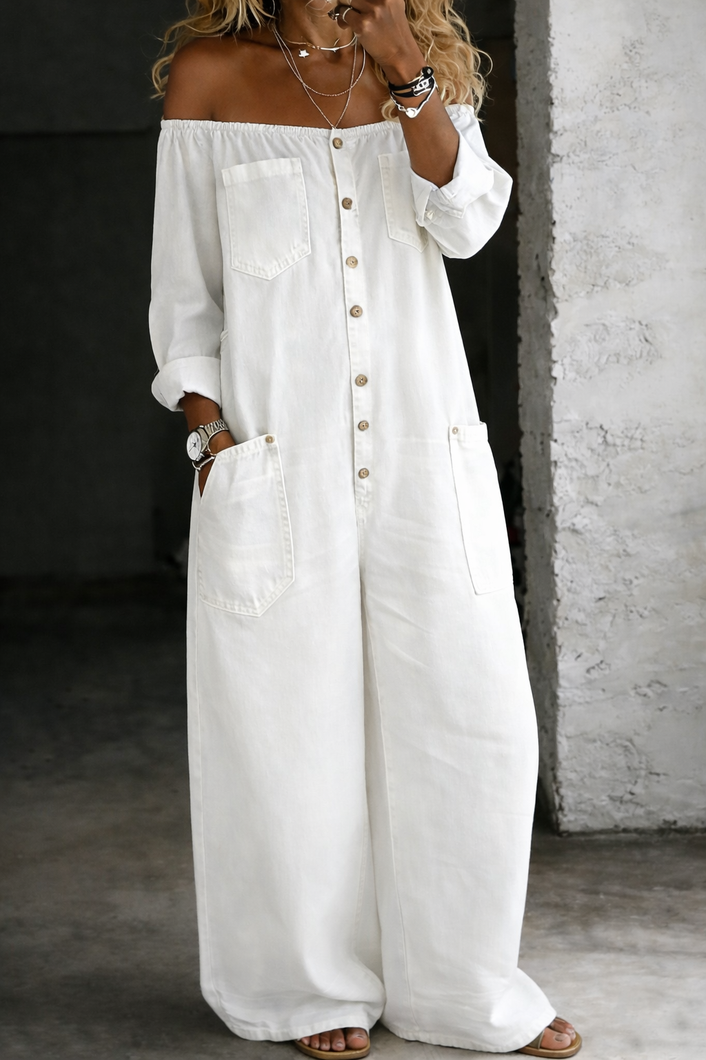Elena | Schulterfreier langärmeliger Jumpsuit