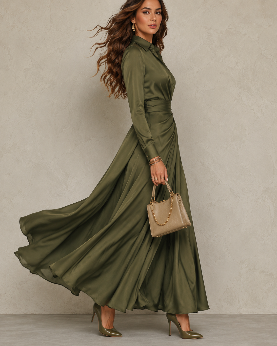 Hesper | Grünes Wickel-Maxikleid