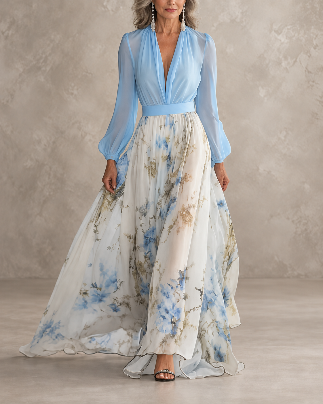 MORWENNA | LANGES KLEID MIT BLUMENMUSTER