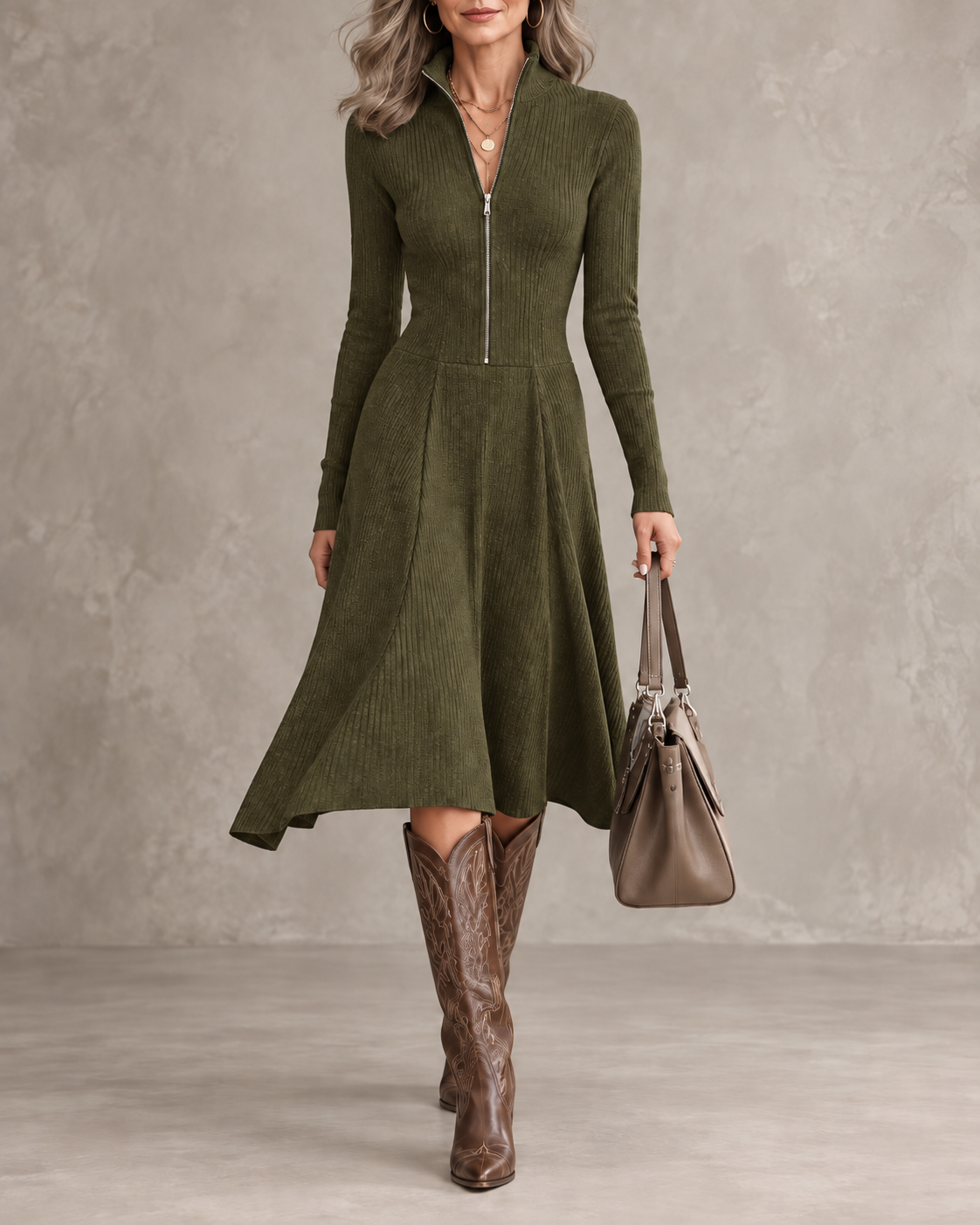 ZINNIA | LANGÄRMELIGES KLEID MIT REISSVERSCHLUSS UND STRETCHSTOFF