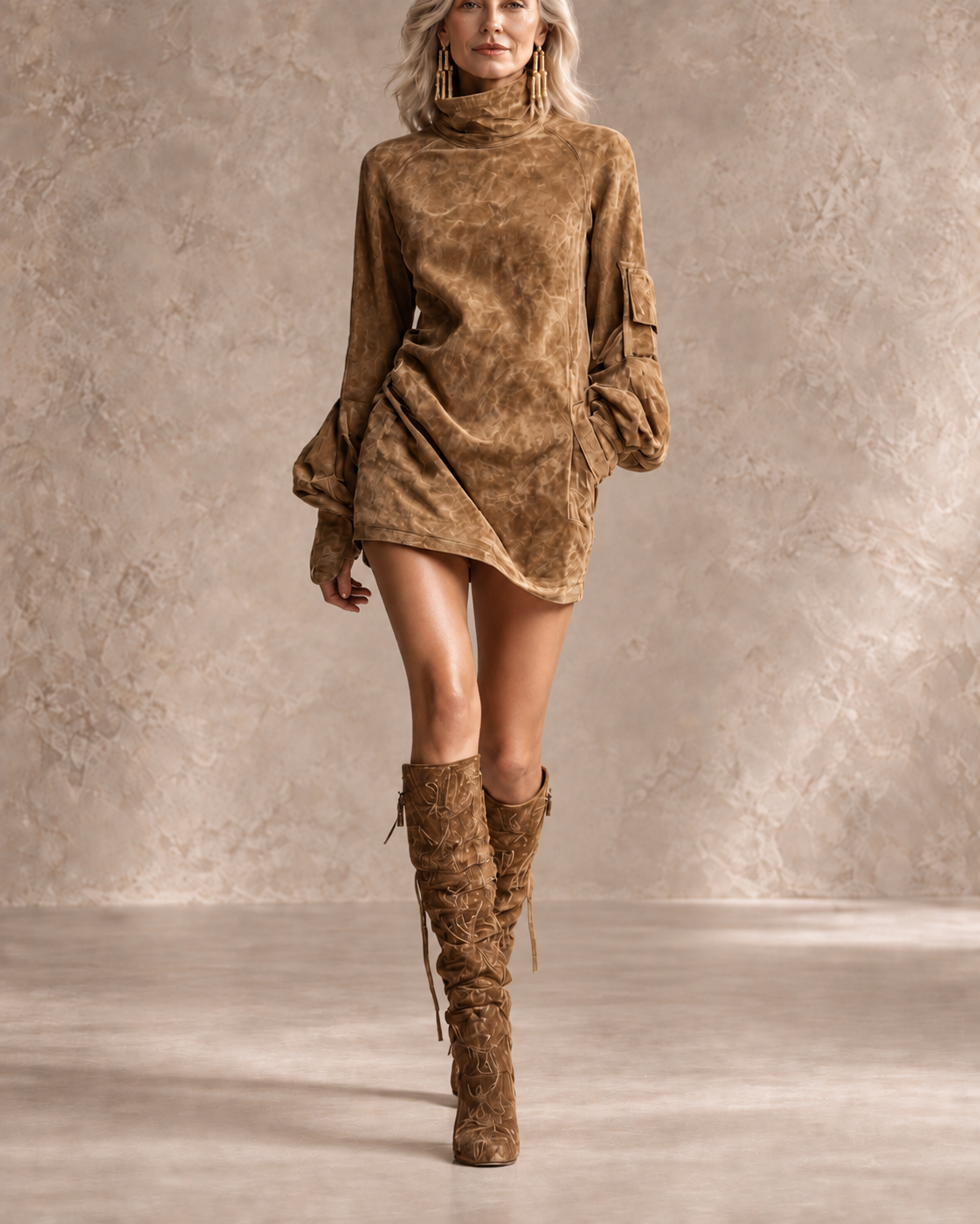LILLY | WILDLEDER-ROLLKRAGEN-MINIKLEID MIT VINTAGE-CHARME