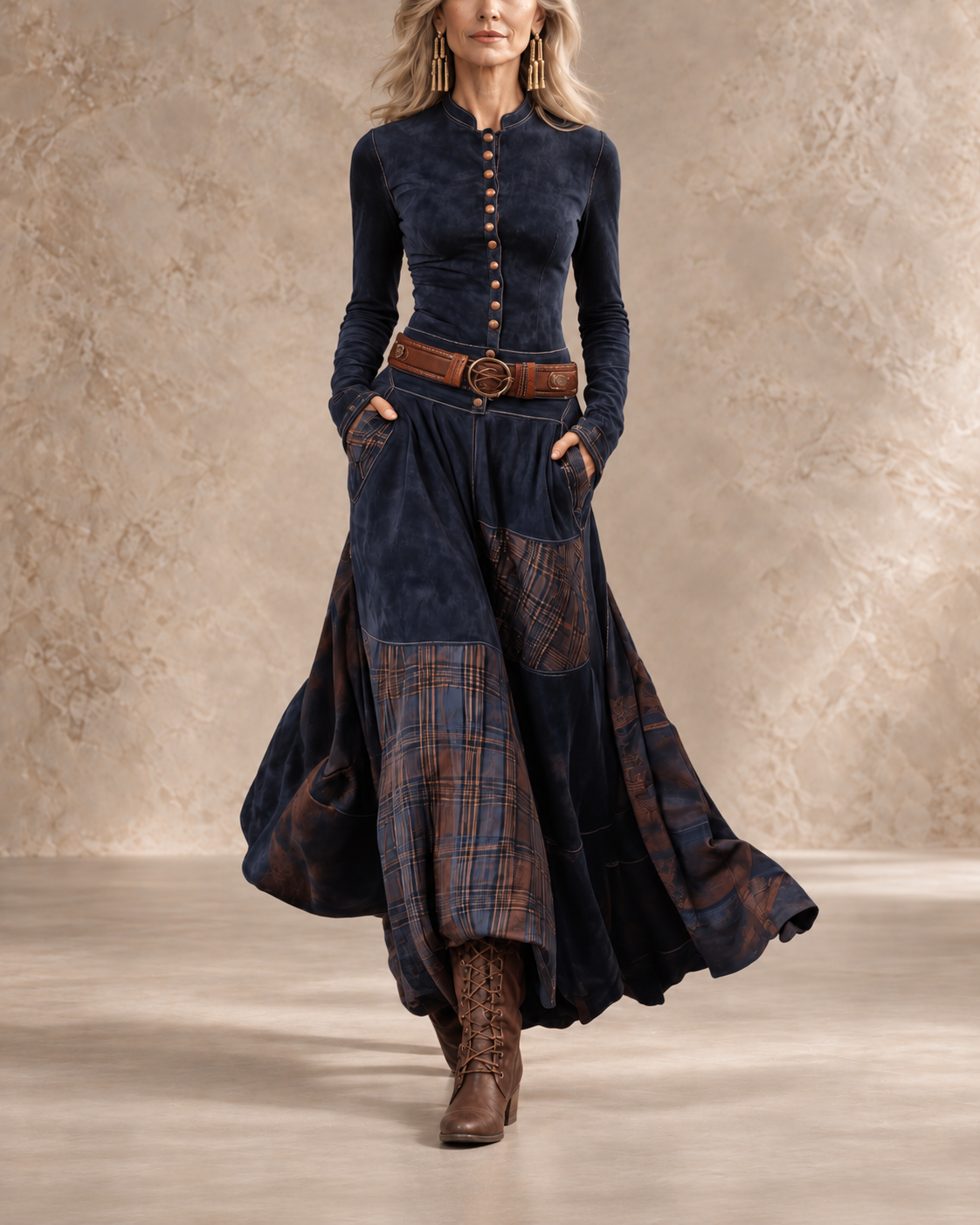 HELENA IVY | WINTERNACHT-WILDLEDER-MAXIKLEID MIT GÜRTEL