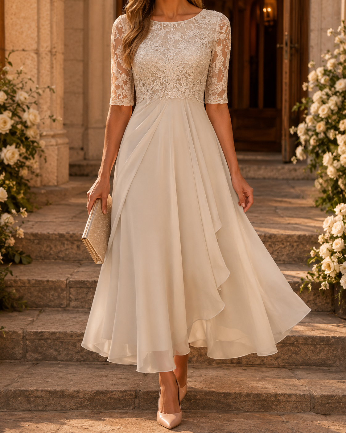 Rose | Schmeichelhaftes Spitzen-Midikleid