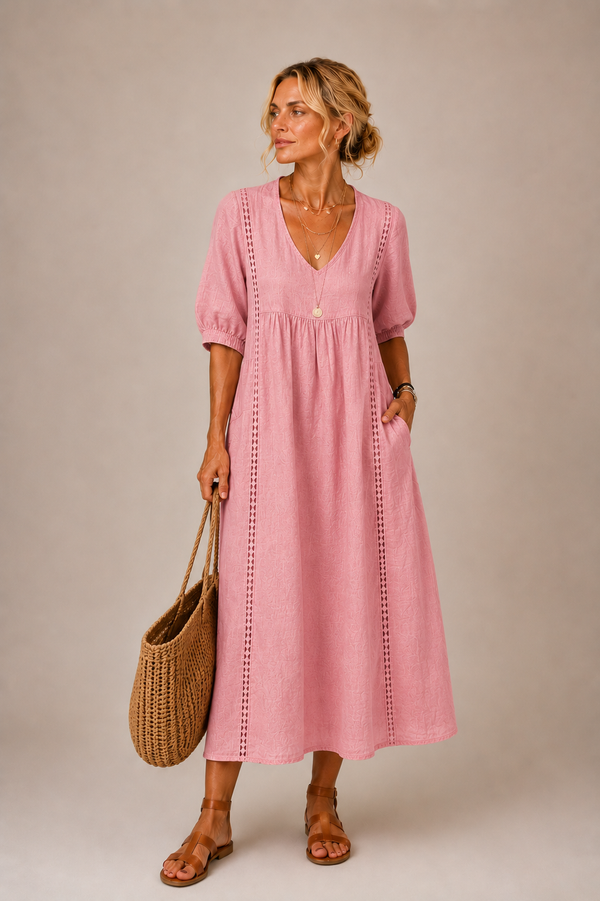Lina – Leichtes Midikleid mit V-Ausschnitt