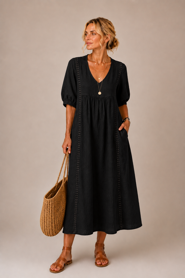 Lina – Leichtes Midikleid mit V-Ausschnitt