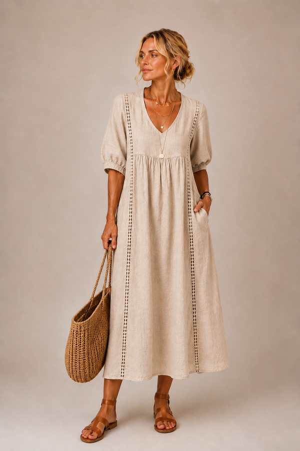 Lina – Leichtes Midikleid mit V-Ausschnitt