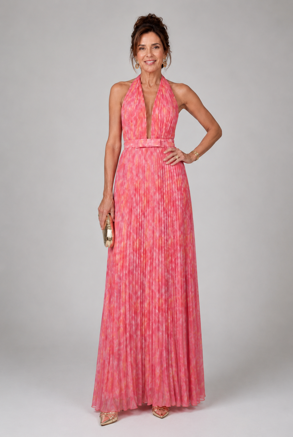 Rosalie | Plissiertes Neckholder-Maxikleid