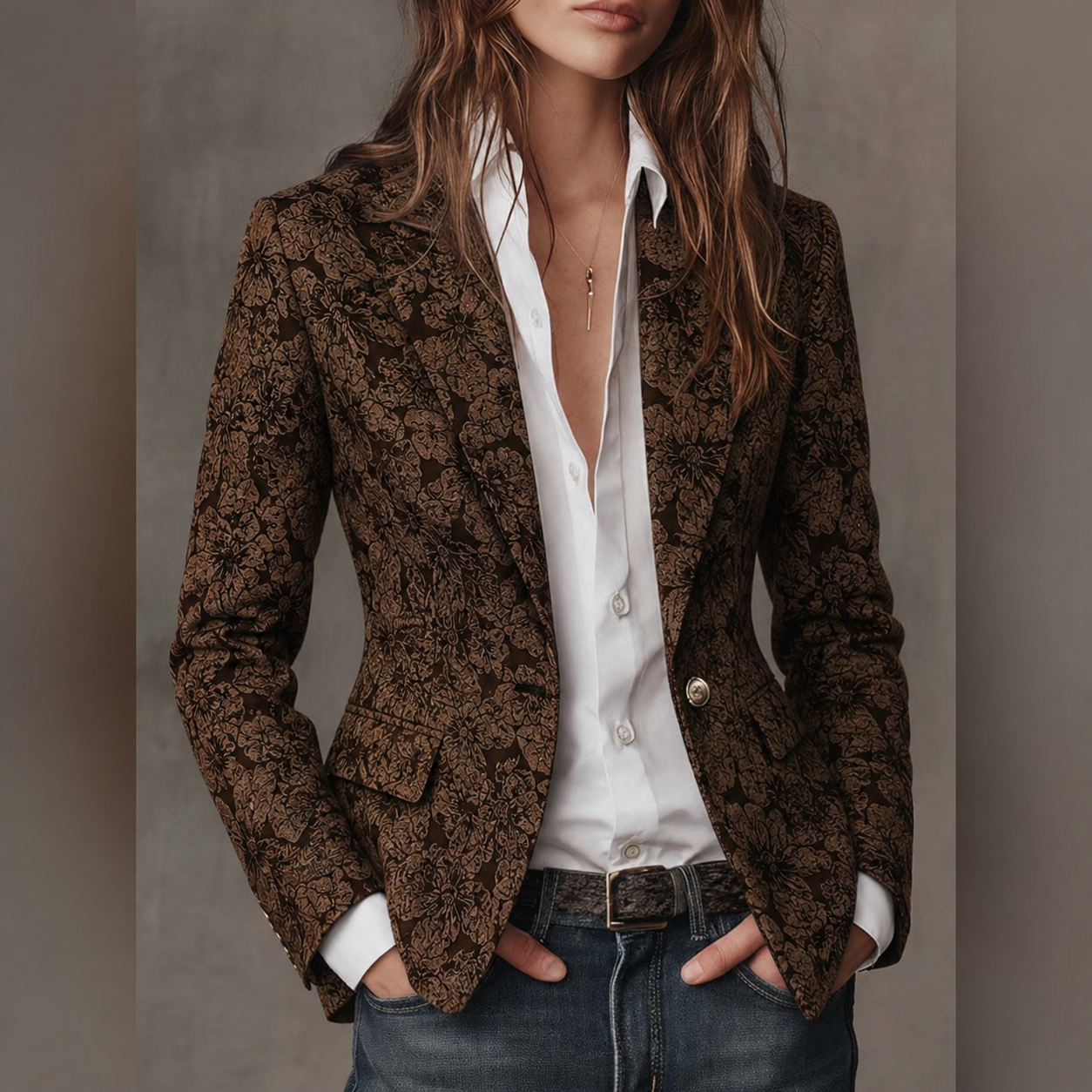 Damen Taillierter Jacquard-Blazer mit Paisleymuster
