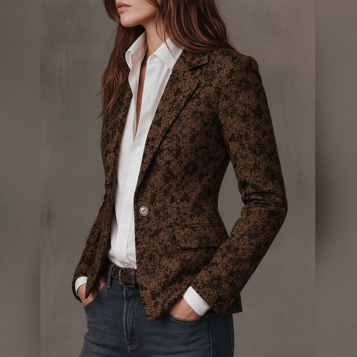 Damen Taillierter Jacquard-Blazer mit Paisleymuster