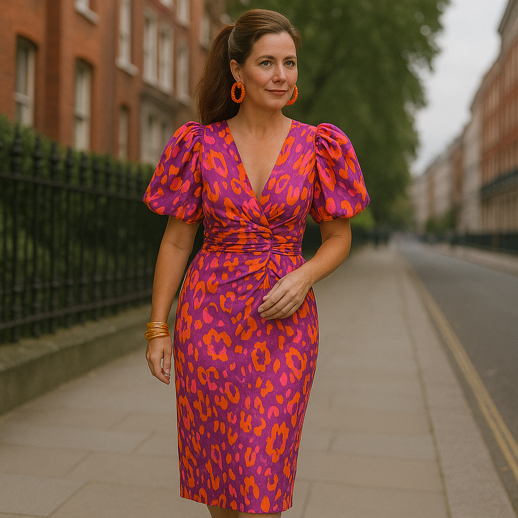 Oranit™ | Buntes Kleid mit plissierten Ärmeln
