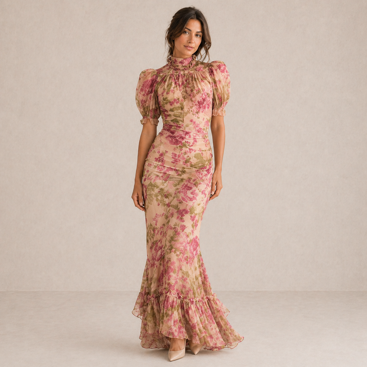 Tamsin | Maxikleid mit Blumenmuster und Puffärmeln