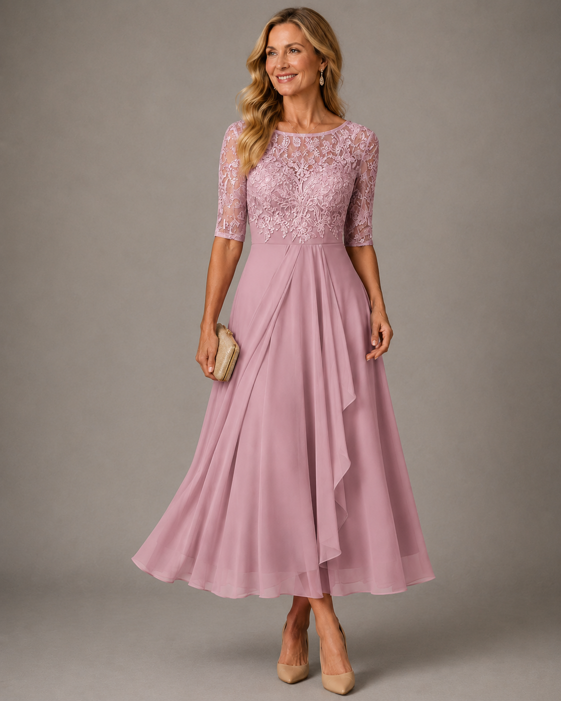 Rose | Schmeichelhaftes Spitzen-Midikleid