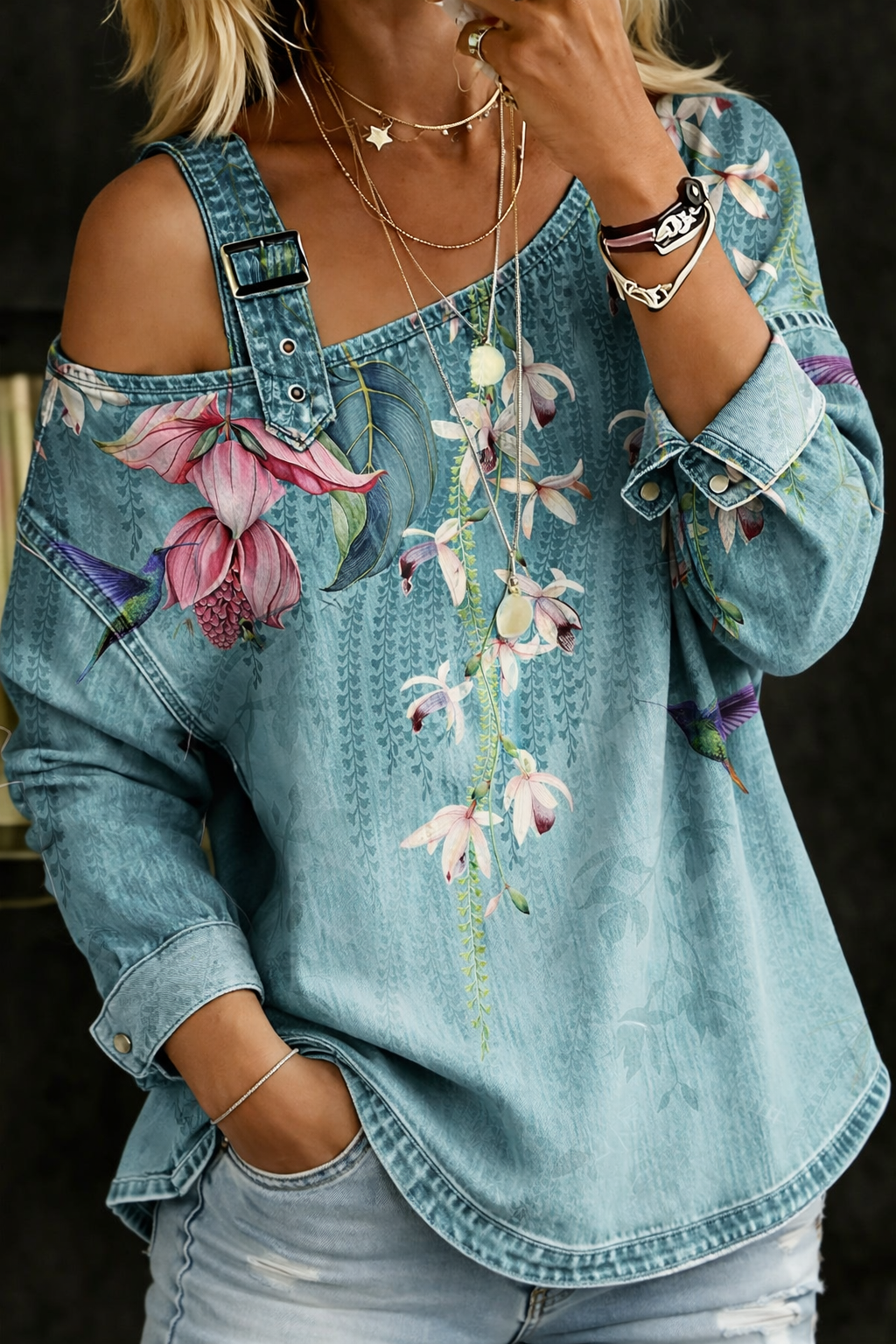 Danielle | Schulternahes Denim-Top