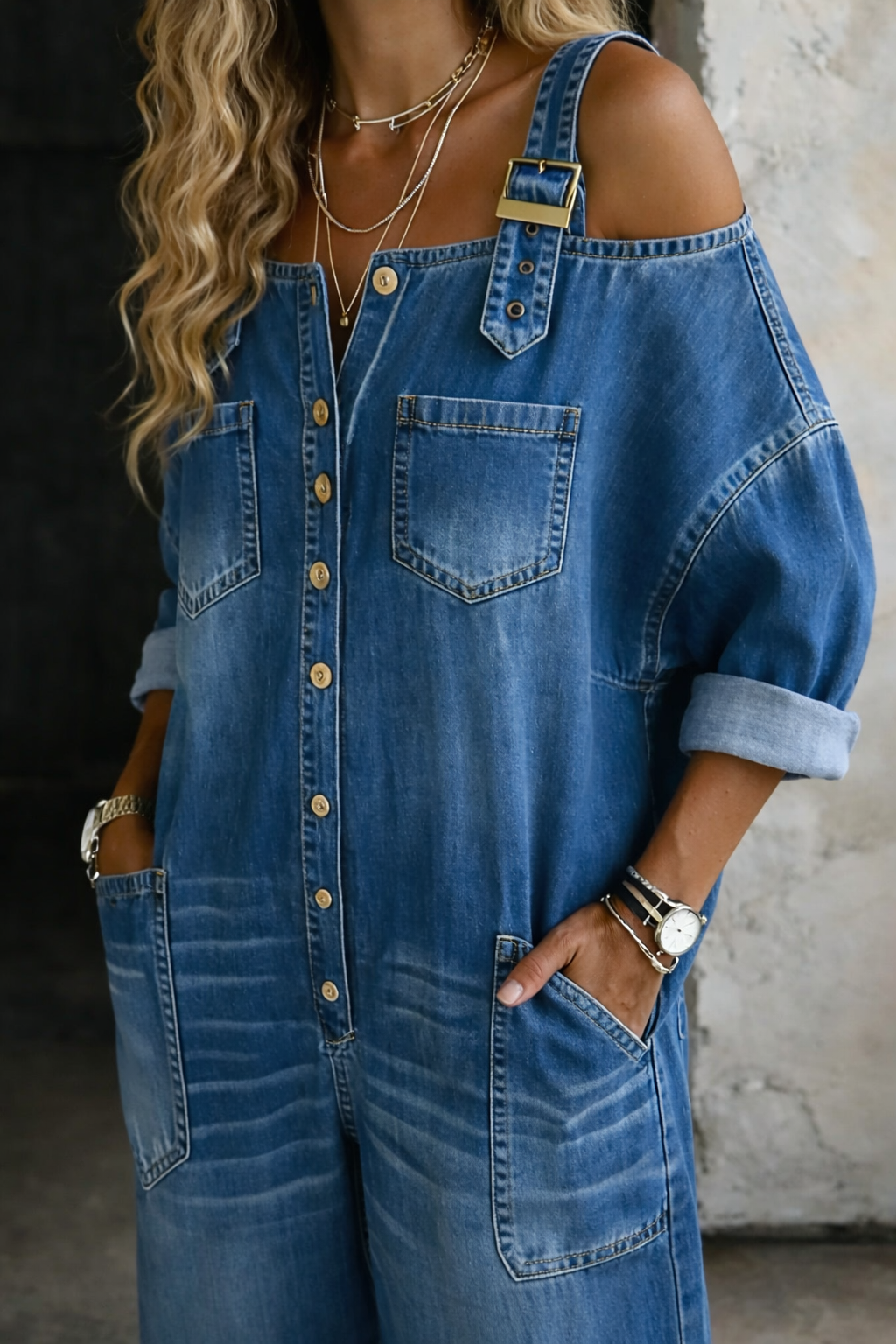 Sophia | Schulterfreier Denim-Overall