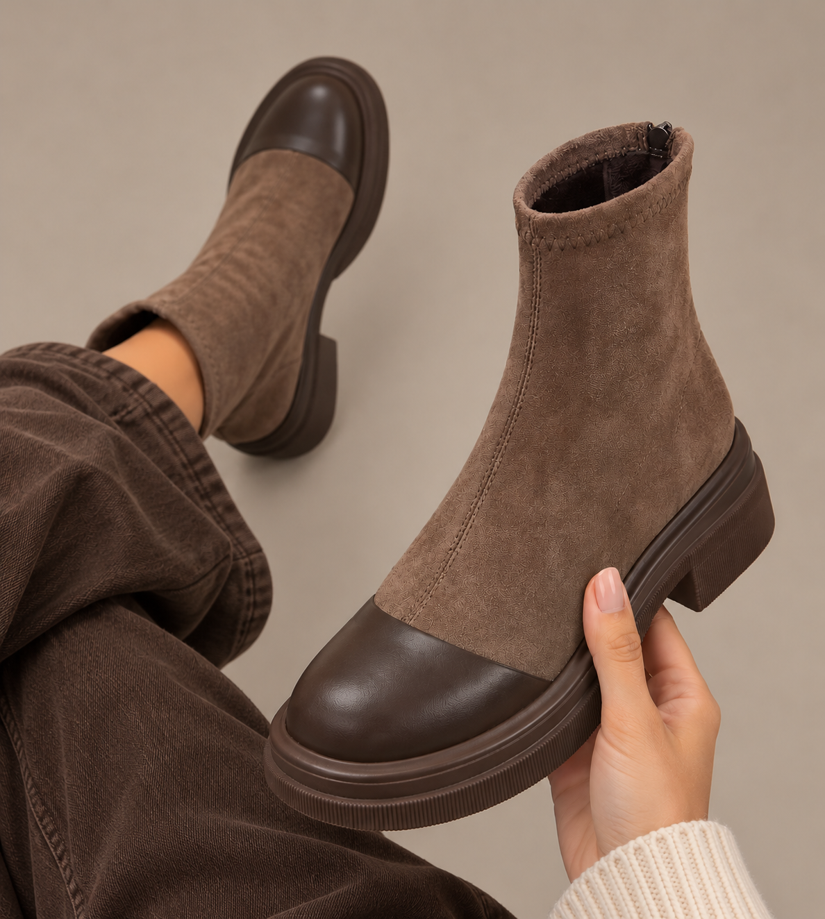 Ausilia – Elegante Stiefeletten mit niedrigem Absatz und runder Schuhspitze
